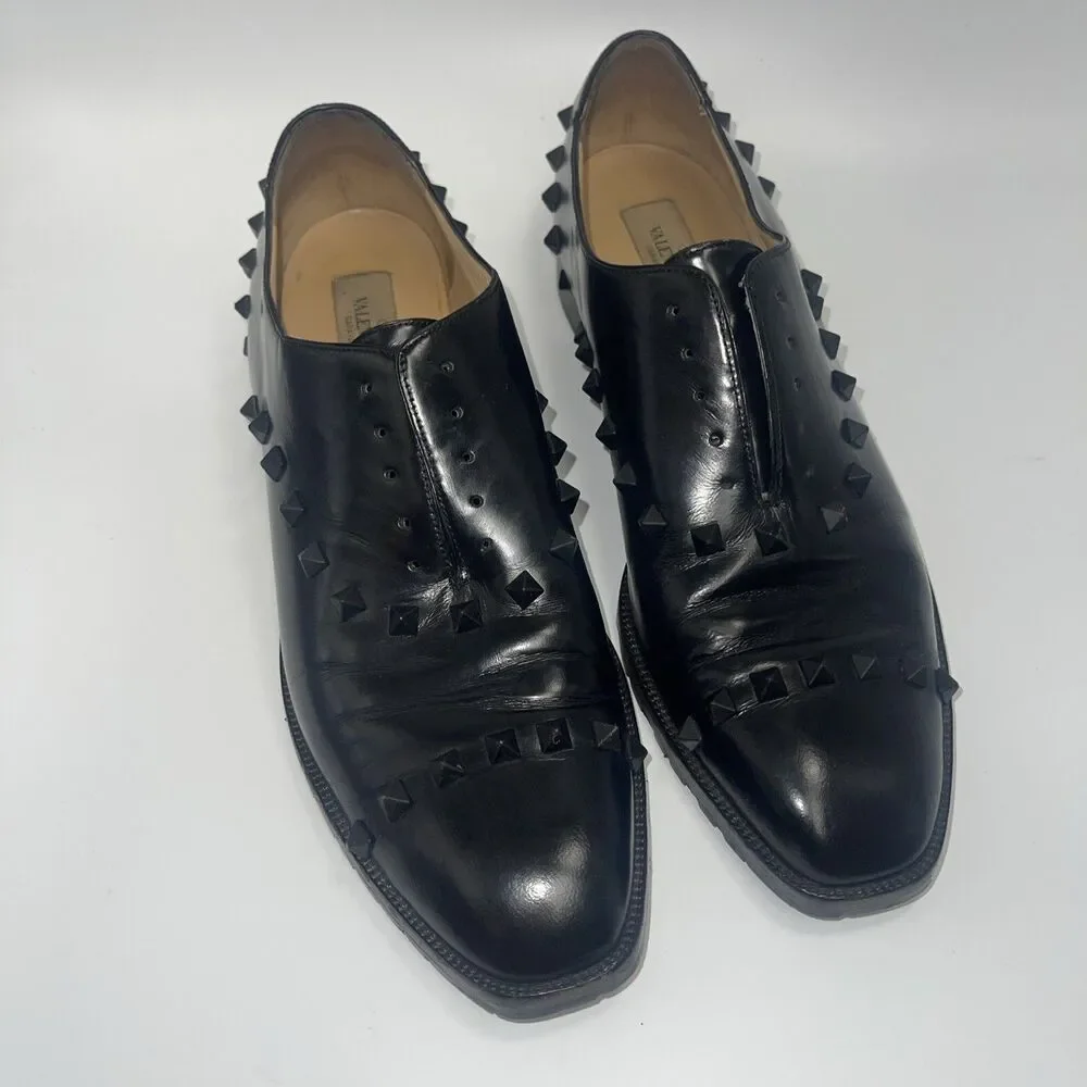Valentino Garavani Black Leather Rockstud Lace Up Oxfords Sz 40 (missing laces)